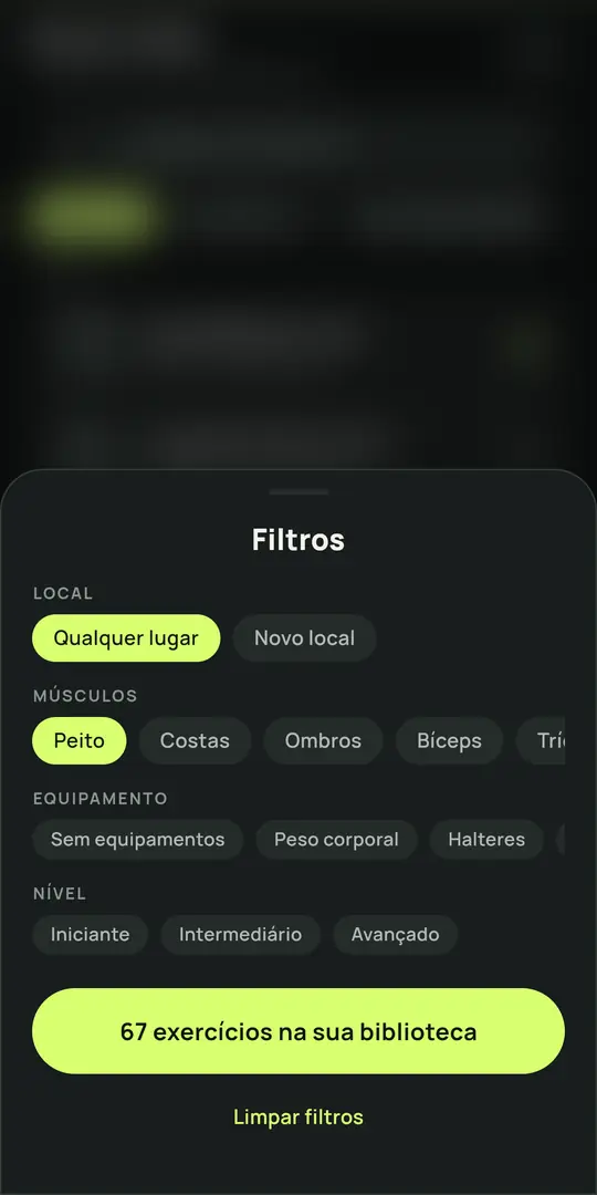 Tela do Gym+: Catálogo de exercícios