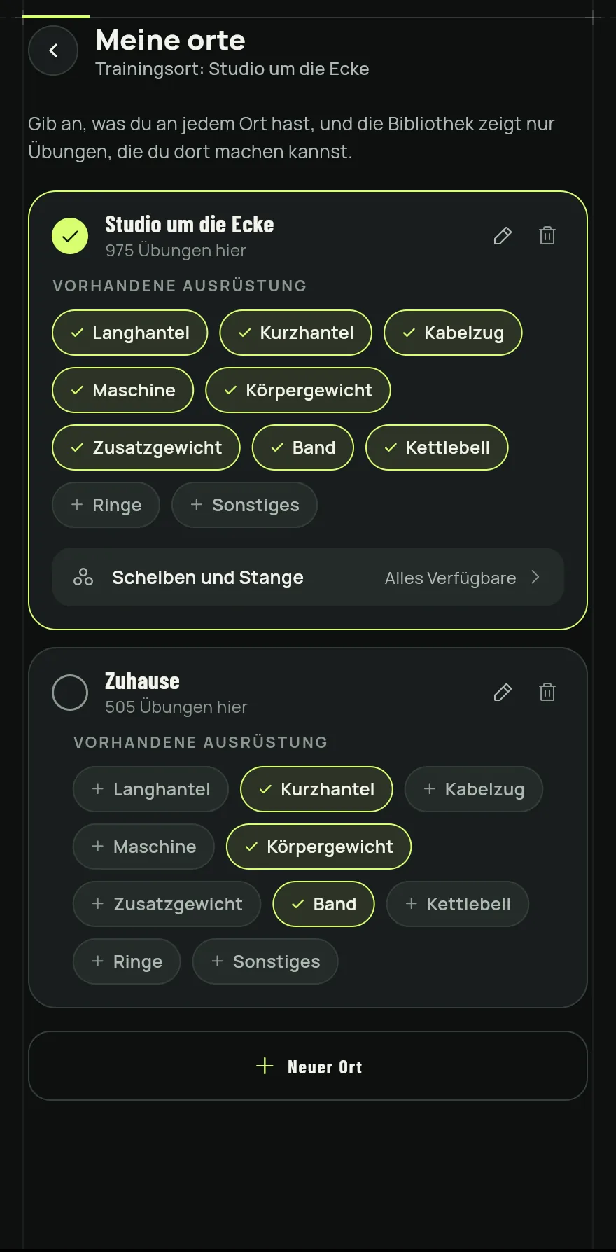 Öffne den Tab Profil, tippe auf Einstellungen und im Trainingsteil auf Meine Orte.