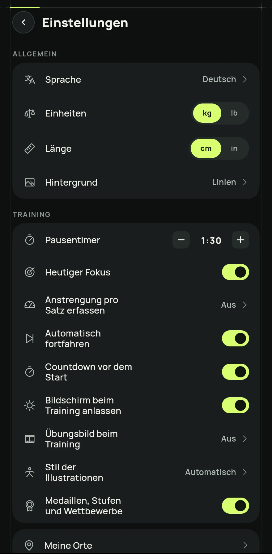 Tippe auf dem Startbildschirm oben auf die Einstellungen-Schaltfläche neben der Suche. Du kommst auch über den Tab Profil unter Einstellungen dorthin.