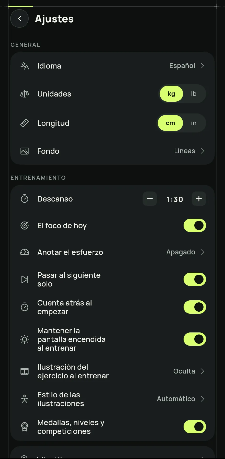 En la pantalla Inicio, toca el botón de ajustes de arriba, junto a la búsqueda. También llegas desde la pestaña Perfil, en Ajustes.