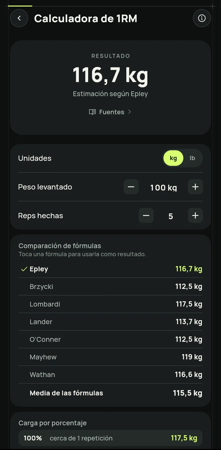 Ajusta los valores con los botones menos y más, o toca el número para escribirlo. El resultado cambia en el momento.