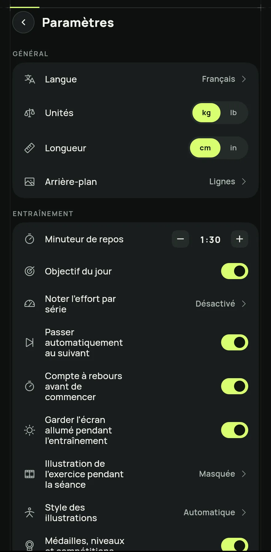 Sur l’écran Accueil, touchez le bouton de réglages en haut, à côté de la recherche. Vous pouvez aussi y accéder depuis l’onglet Profil, dans Paramètres.