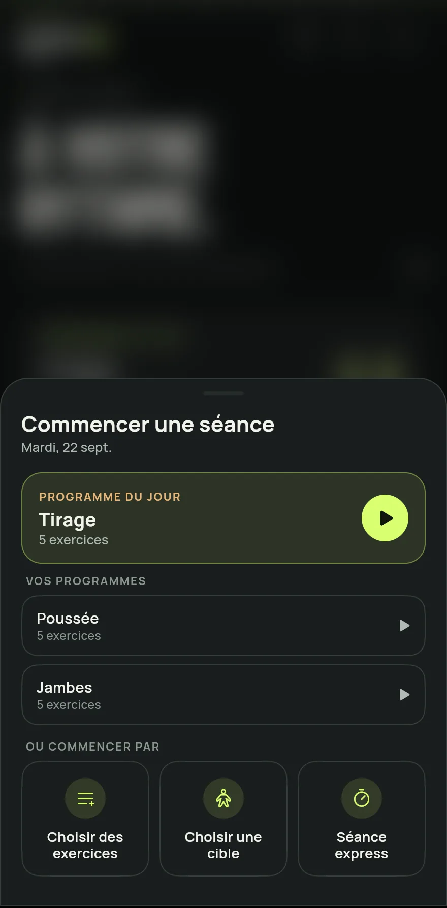 Sur l’écran Accueil, touchez Commencer la séance.