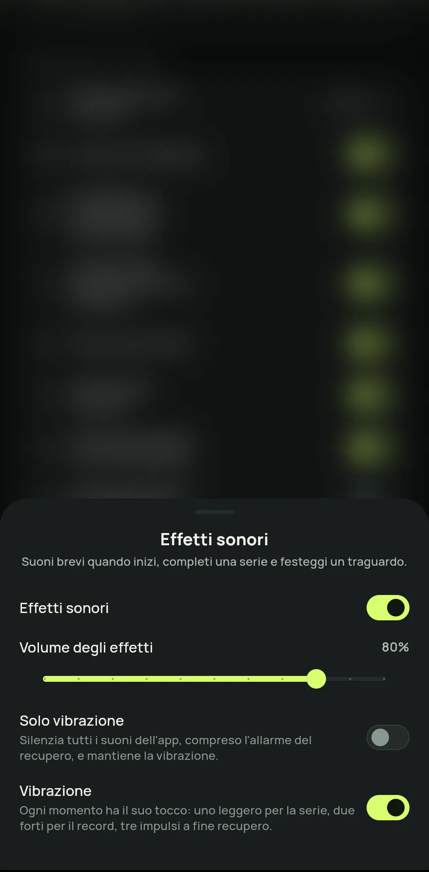 Nel gruppo Promemoria e suoni, tocca Effetti sonori. Accanto al nome vedi il volume attuale, Spento o Solo vibrazione.