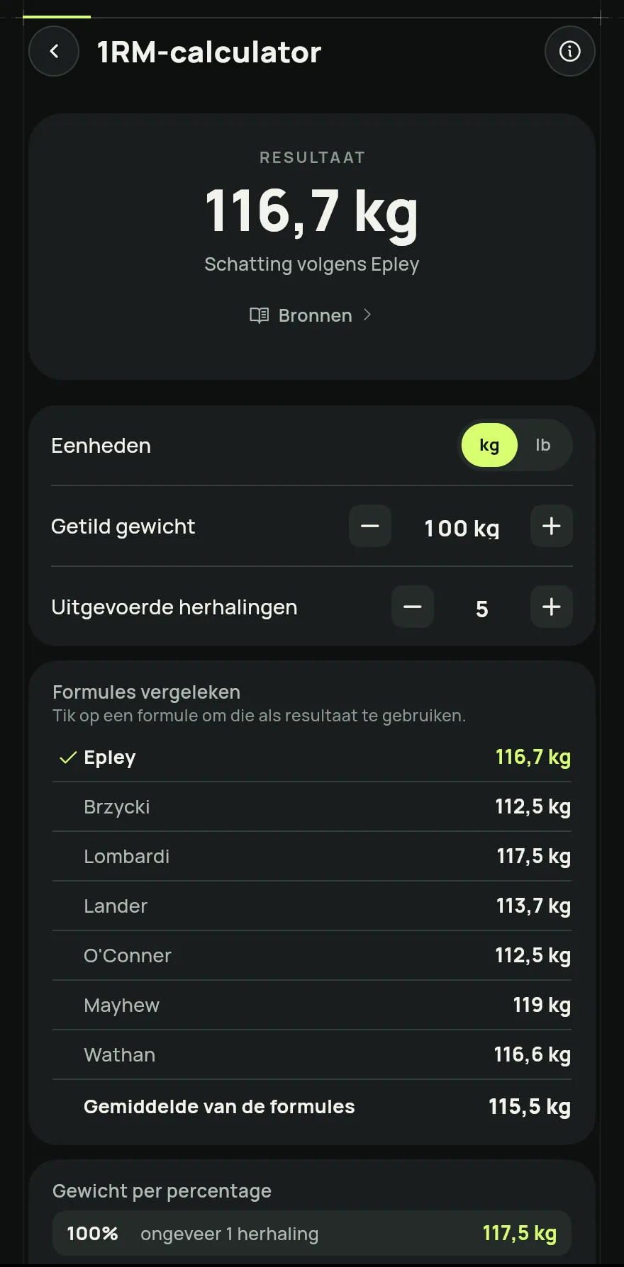Pas de waarden aan met de min- en plusknoppen, of tik op het getal om het in te typen. Het resultaat verandert meteen.