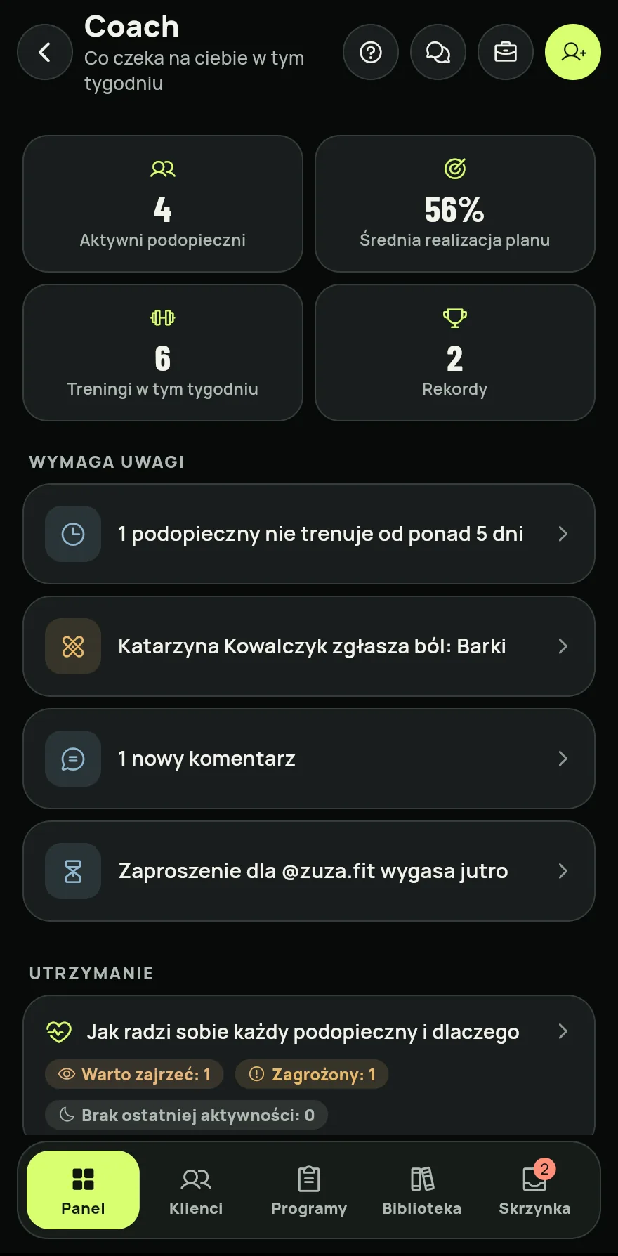 Stuknij kartę Coach. Otworzysz ją też z karty Panel trenera na karcie Profil.