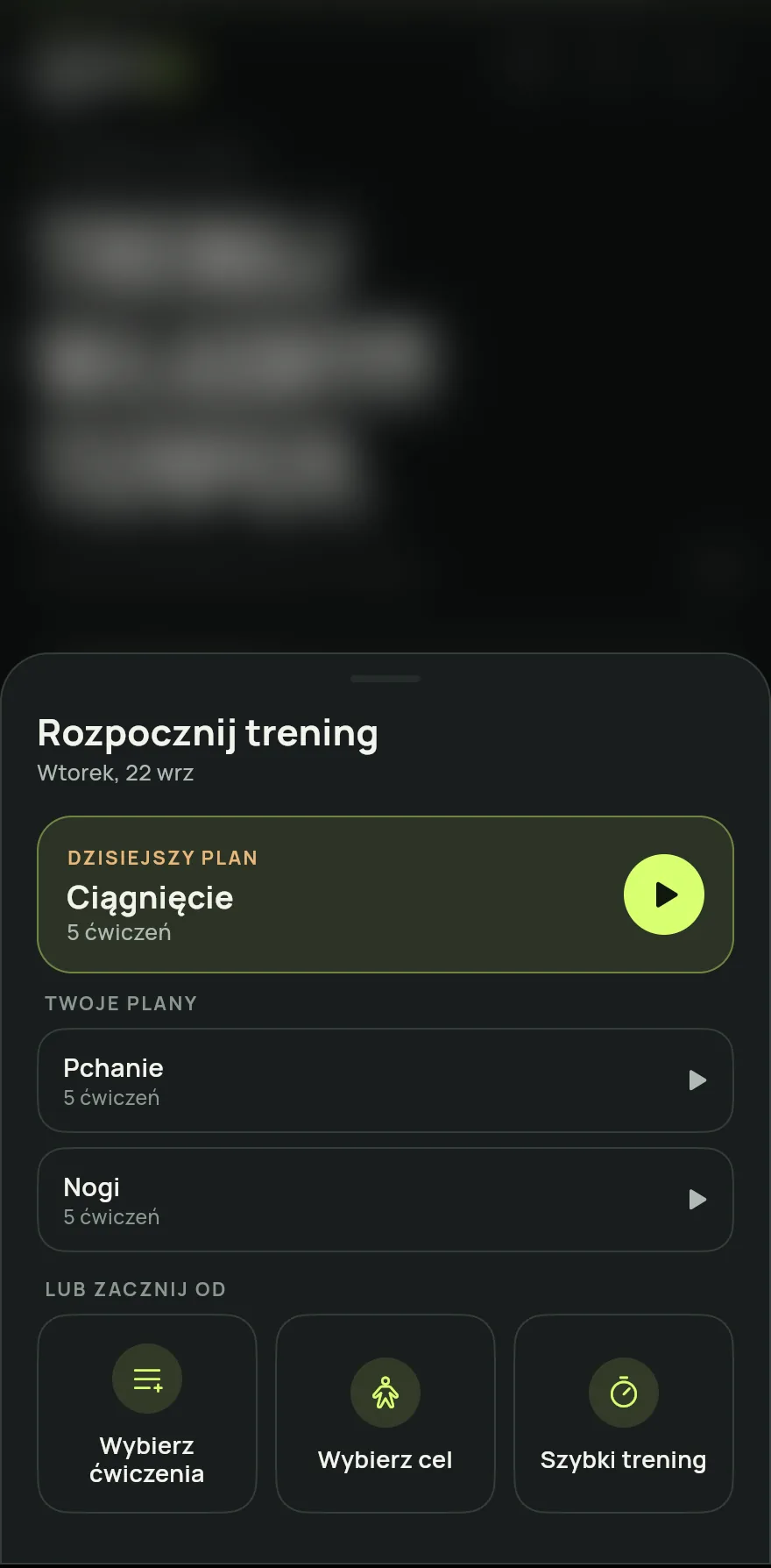 Na ekranie głównym stuknij Rozpocznij trening.