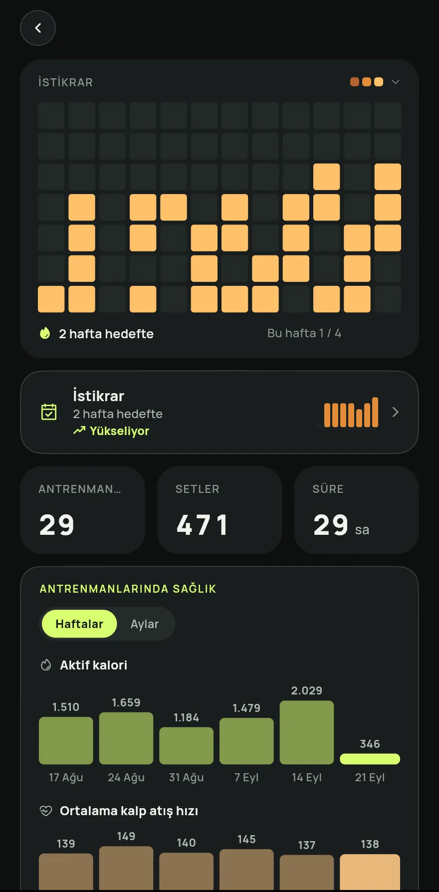 Alttaki çubukta İlerleme öğesine, ardından Aktivite öğesine dokun. İlerleme ekranı İstikrar takvimiyle açılır.