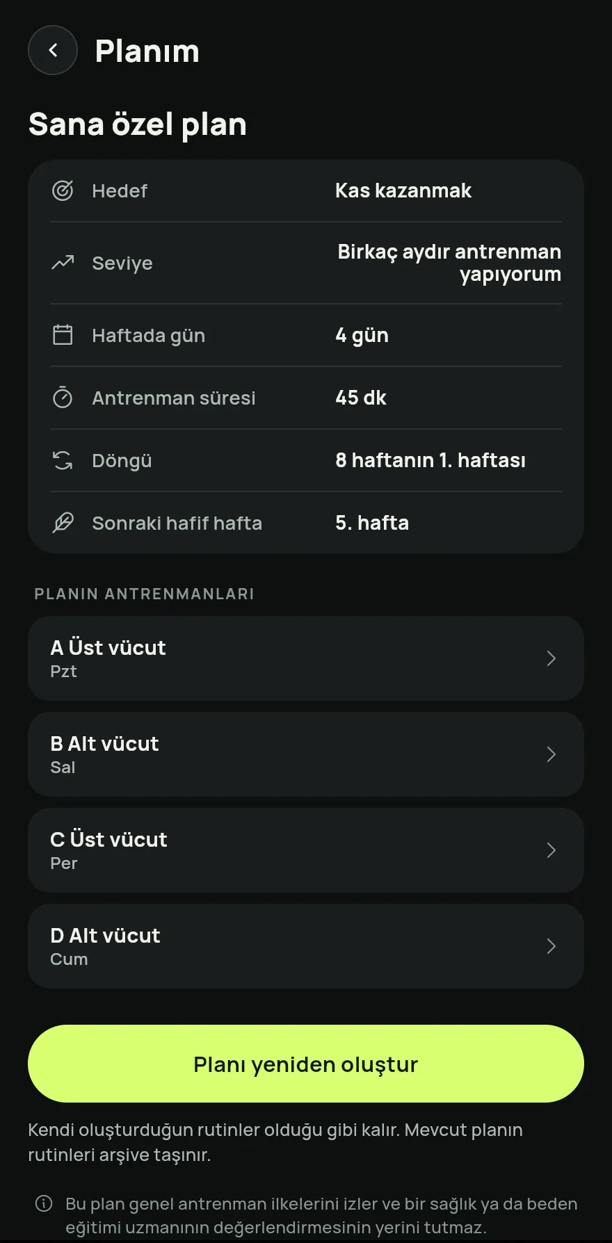 Ana Sayfa ekranında Programların bölümüne kaydır ve Programlar ekranını açmak için başlığın yanındaki oka dokun. Ekranın altında Sana özel plan öğesine dokun.